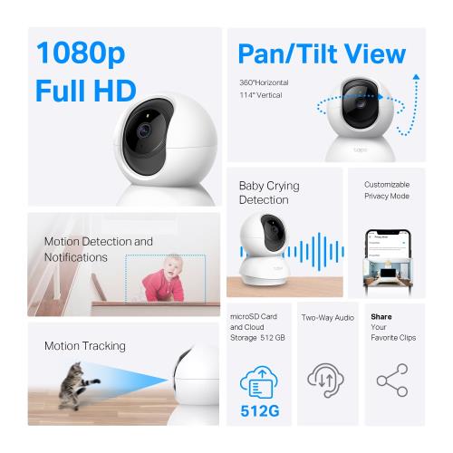 TP-LINK Tapo C200C Akıllı Wi-Fi Güvenlik Kamerası 1080P Full HD 360° Hareket Wi-Fi Kamera Bebak kamerası